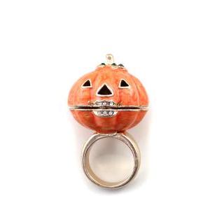 !yellow Rhinestone Pumpkin Ring Halloween Ring