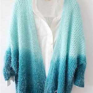 Autumn Green Gradient Knitted Cardigan Sweater..
