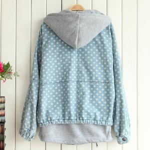 Dot Leisure Hooded Two Pieces Denim Jacket