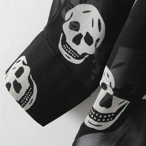 Punk Skeleton Print Chiffon Blouse Garment