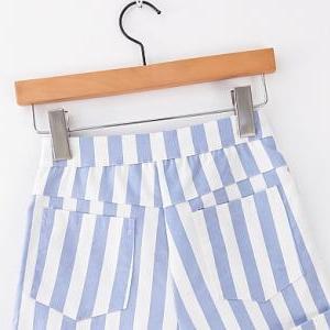 Vertical Stripe Blue And White Sweet Summer Casual..