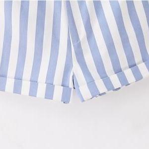 Vertical Stripe Blue And White Sweet Summer Casual..