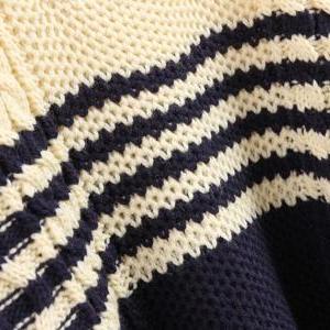 Blue Stripes Twist Loose Pullovers Blue Knitwear