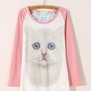 on sale!Cute cat long sleeve pink T-shirt
