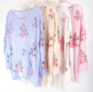 on sale!only 3 days!Vintage rose ripped Sweater knit