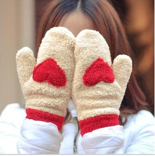 !winter Warm Love Heart Cotton Gloves