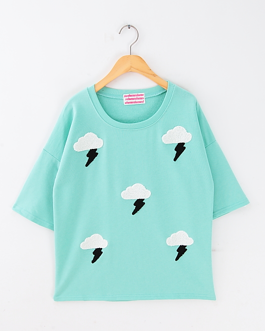 Three-dimensional Cartoon Lightning Cloud Batwing Sleeve Loose T-shirt