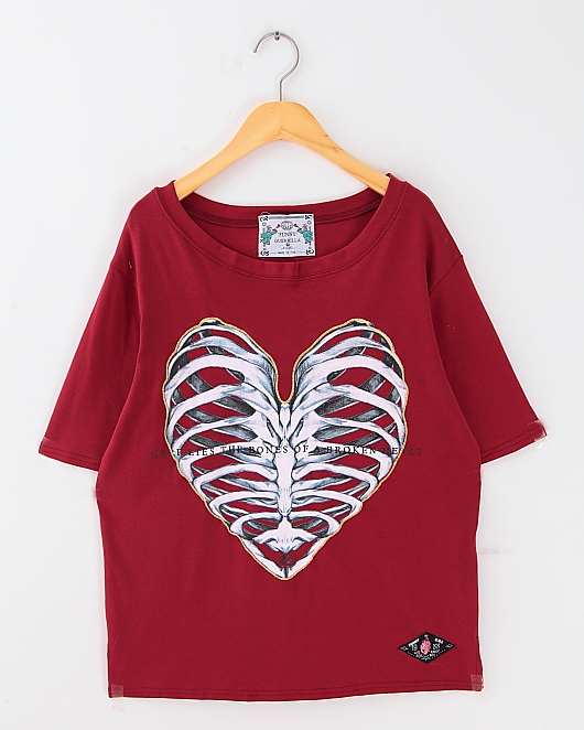 Hiphop Street Harajuku Loose Boyfriend Love Heart Human Bones T-shirt