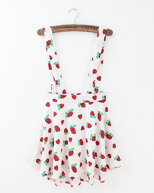 Fresh Strawberry Little Princess Casual Chiffon Suspenders Skirts White