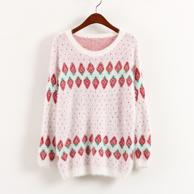 Strawberry Mohair Pink Loose Knit Sweater on Luulla