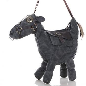 Pony canvas shoulder bag animal bag grey